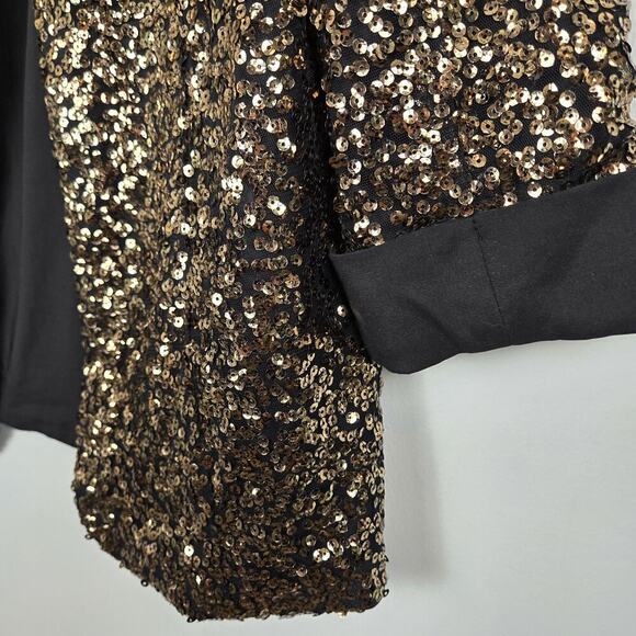 Sam Edelman Evening Brown Jacket Collared Gold Sequin Open Front 3/4 Sleeve MED - Picture 2 of 7